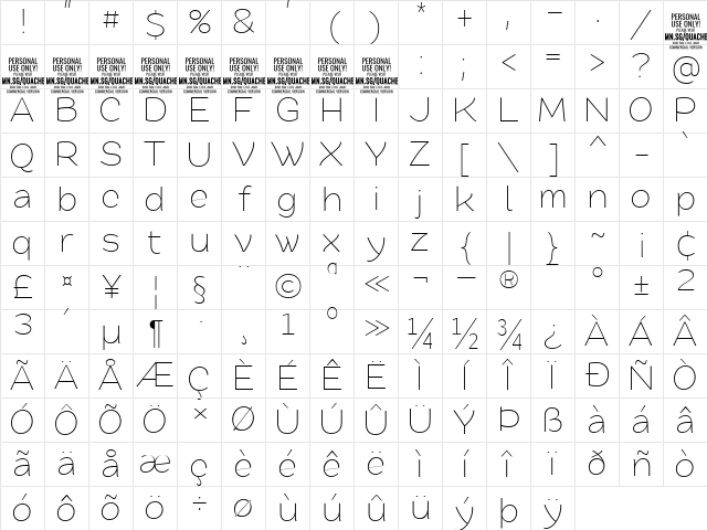 Quache Light Character Map