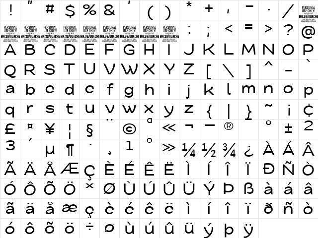 Quache Medium Expanded Character Map
