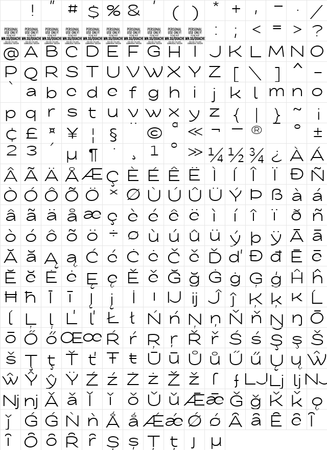 Quache Regular Extra Expanded Character Map