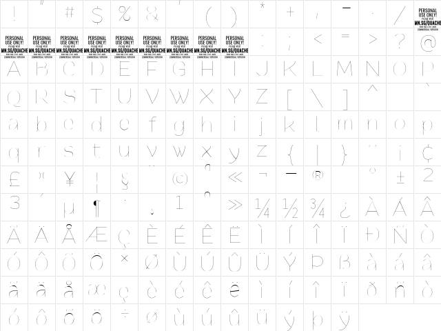 Quache Thin Condensed Character Map