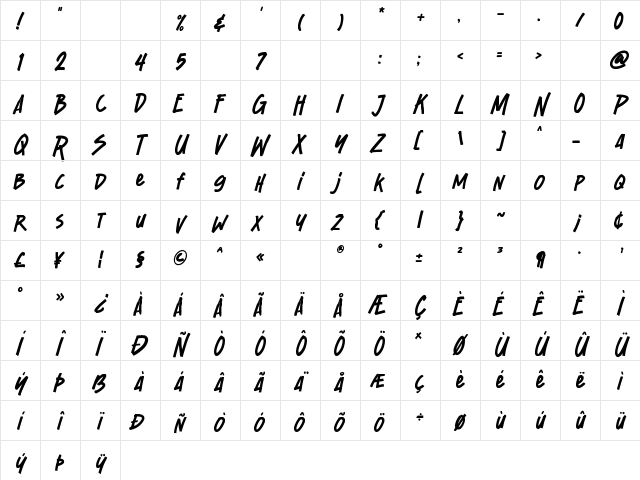 BadBrush Regular Character Map