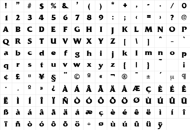 Quadrat-Serial-ExtraBold Regular Character Map