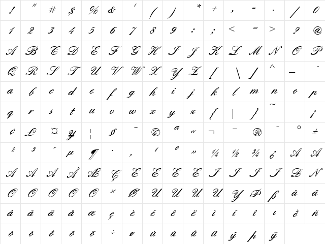 QuadrilleScriptBlackSSK Regular Character Map