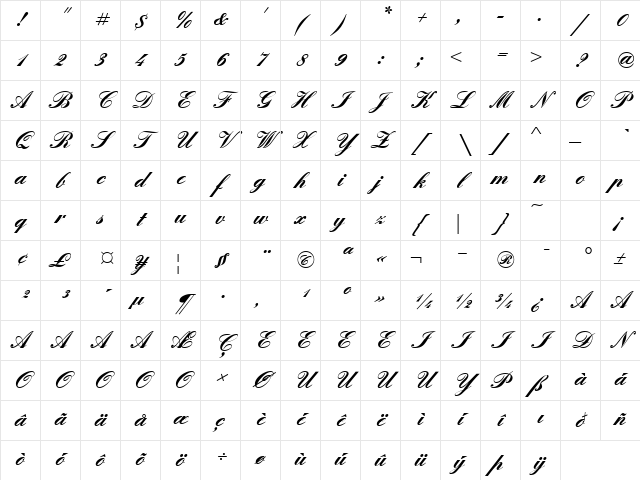 QuadrilleScriptSSK Bold Character Map