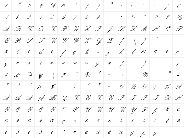 QuadrilleScriptSSK Regular Character Map QuadrilleScriptSSK Regular Character Map