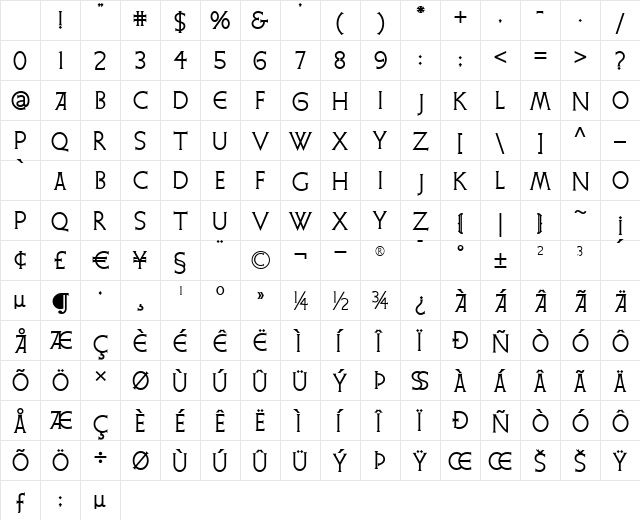 Quadrivium NF Regular Character Map Quadrivium NF Regular Character Map