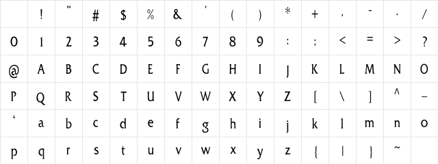 QuadrantThin Regular Character Map