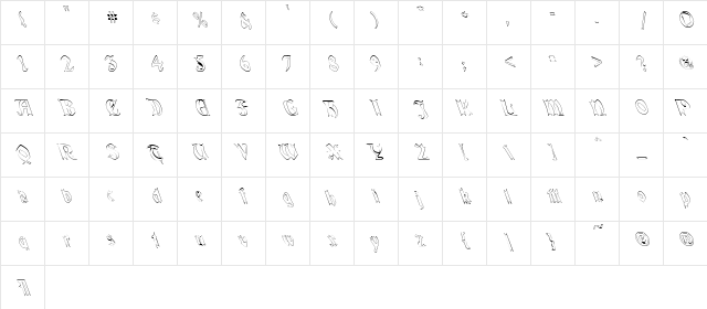 QuaelGothicHollowLeftyCondensed Regular Character Map
