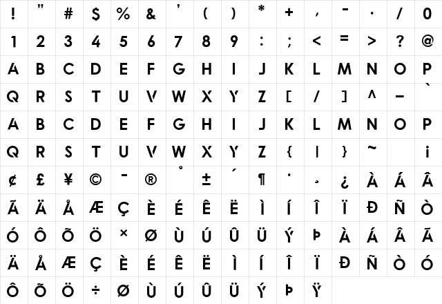 Qualy Bold Character Map