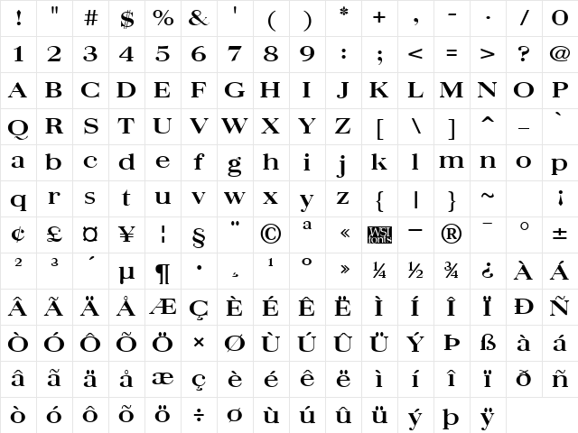 QuantasBroad Bold Character Map