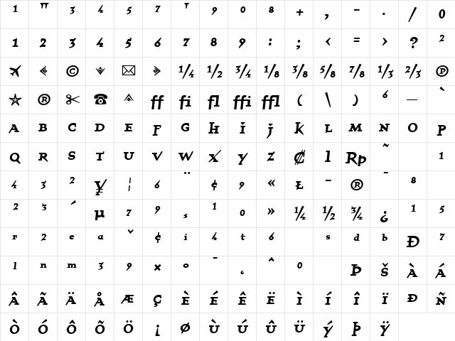 QuartetFractionsBold Bold Character Map QuartetFractionsBold Bold Character Map
