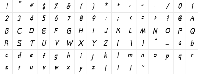 QuasarCondensed Italic Character Map
