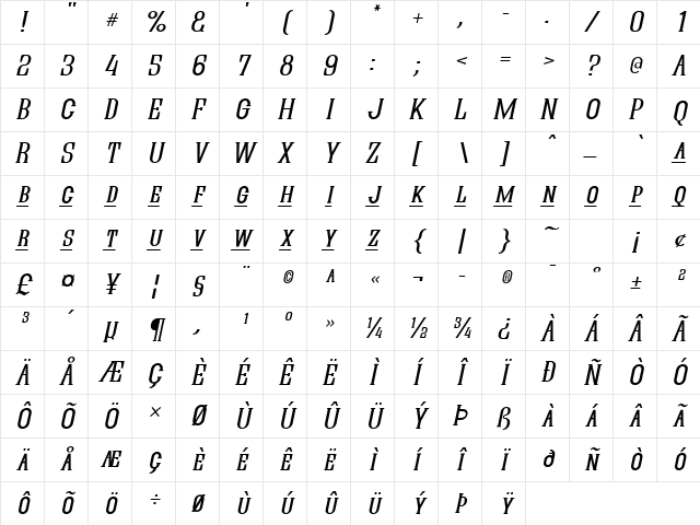 Quastic Kaps Line Italic Character Map Quastic Kaps Line Italic Character Map