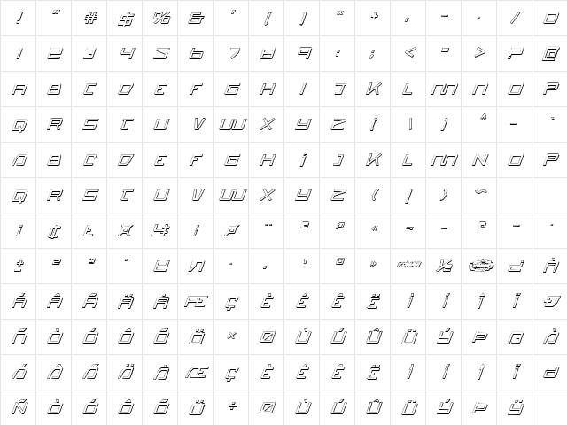 Quasitron 3D Italic Italic Character Map
