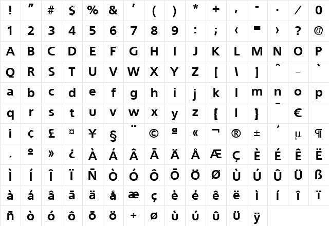 Quebec-Bold Regular Character Map