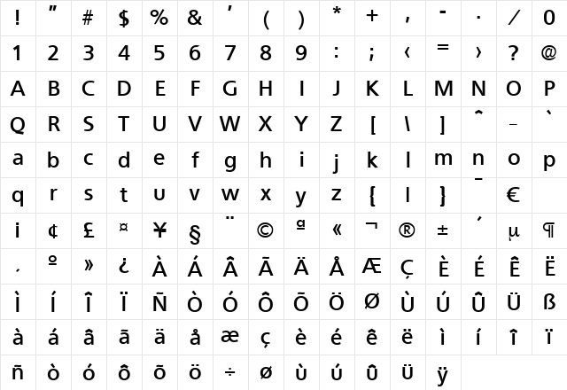 Quebec-DemiBold Regular Character Map