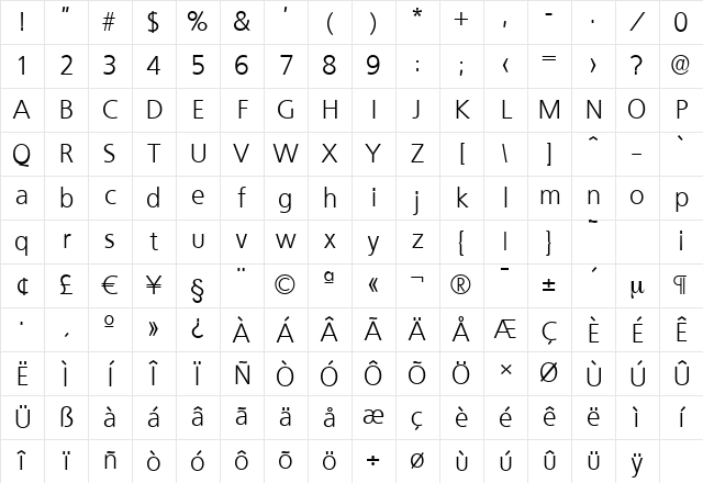 QuebecSerial-Light Regular Character Map