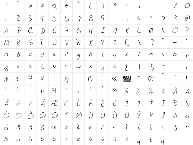 QuentinsHand Regular Character Map