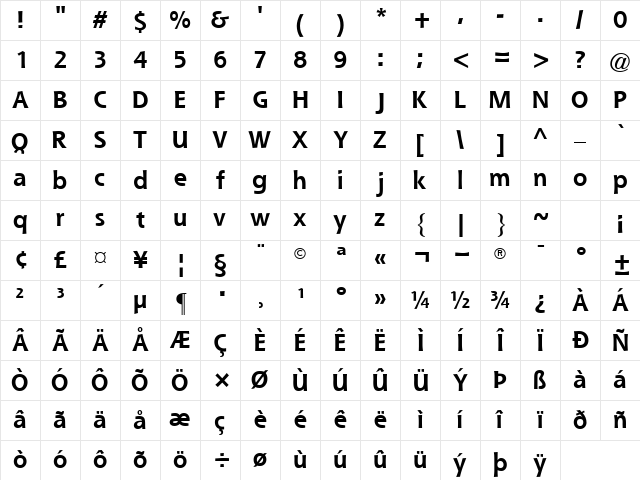 QueSSK Bold Character Map