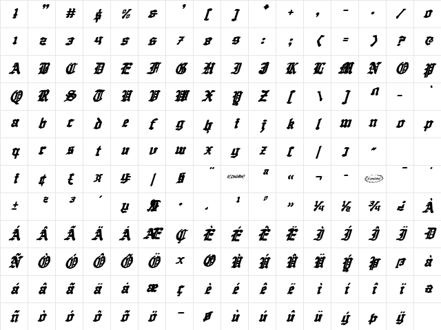 Quest Knight Italic Italic Character Map
