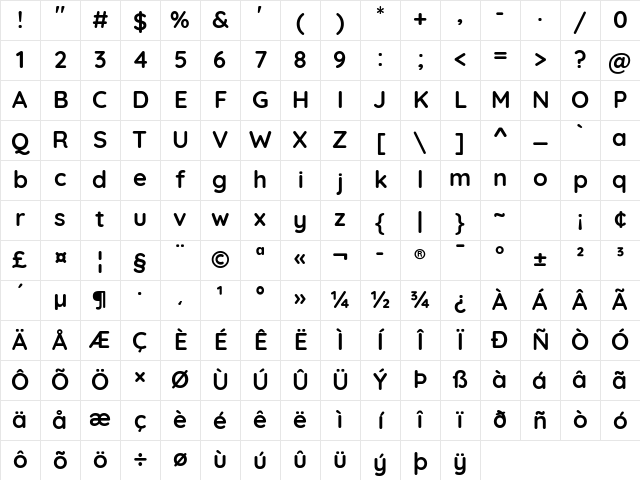 Quicksand Bold Character Map