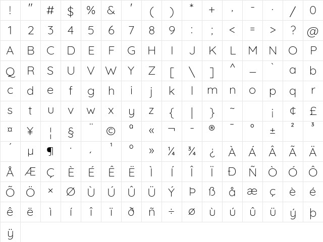 Quicksand Light Character Map