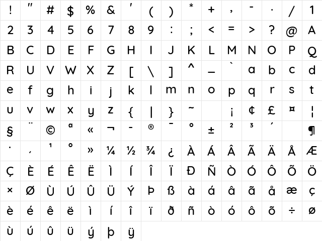 Quicksand Medium Character Map