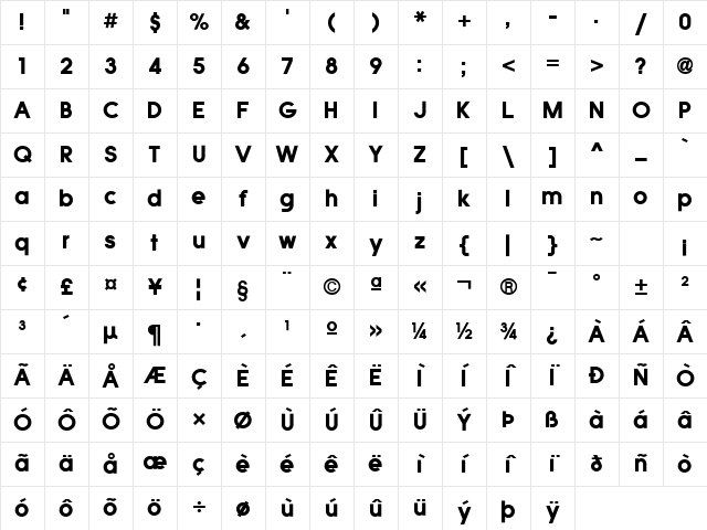 QuicksansAccurateICG Regular Character Map