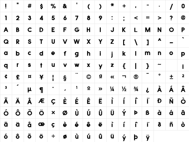 QuicksansAccurateICG Regular Character Map
