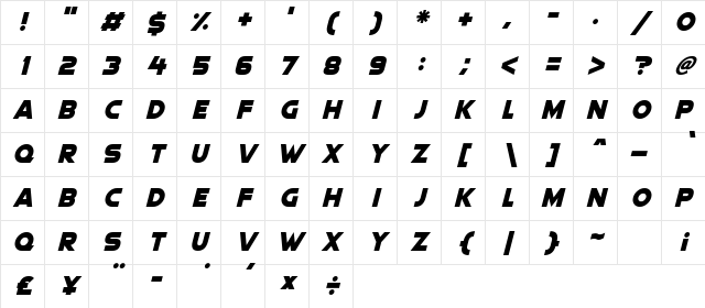 Quicksilver Italic Character Map