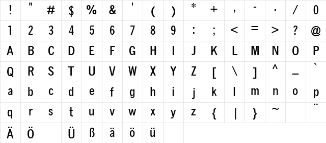 TaxTypeCondensed Bold Character Map