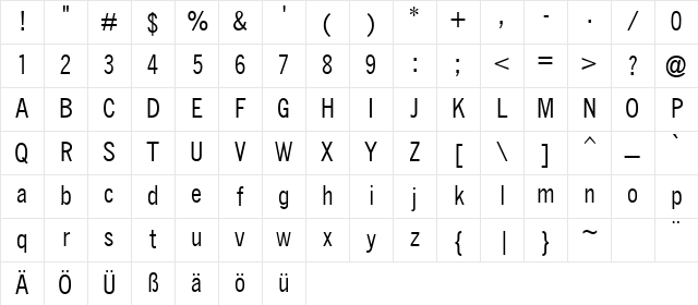 TaxTypeCondensed Bold Character Map