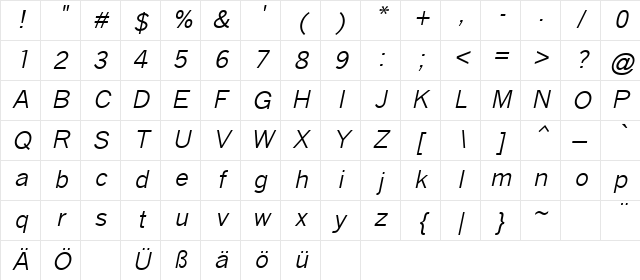 TaxType Bold Italic Character Map