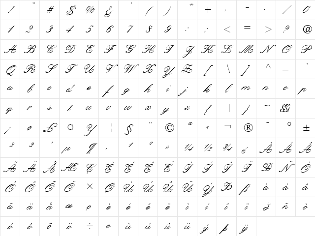 Quill Script SSi Regular Character Map