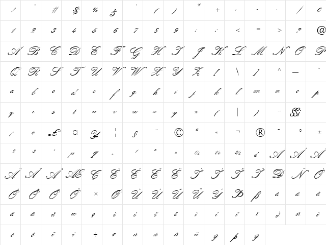 Quill Script SSi Bold Character Map Quill Script SSi Bold Character Map
