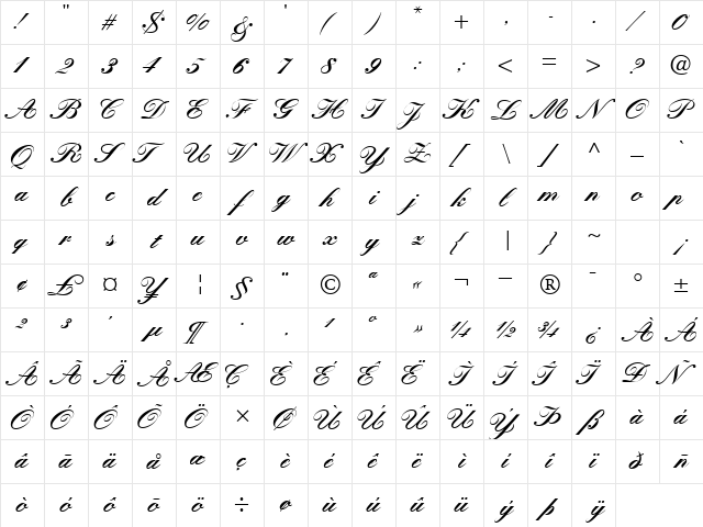 QuillScriptBlackSSK Regular Character Map