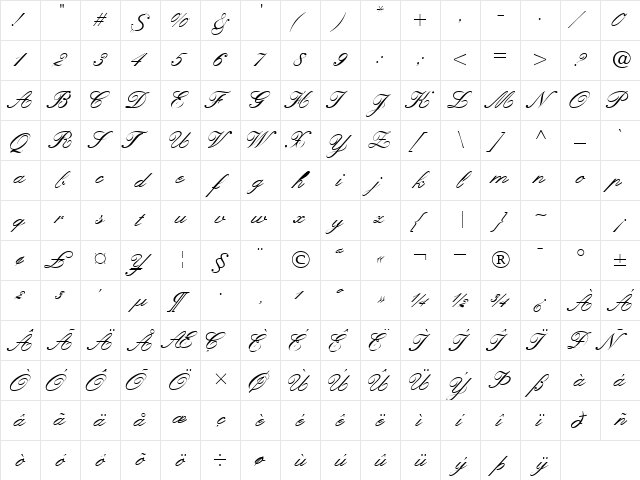 QuillScriptSSK Regular Character Map