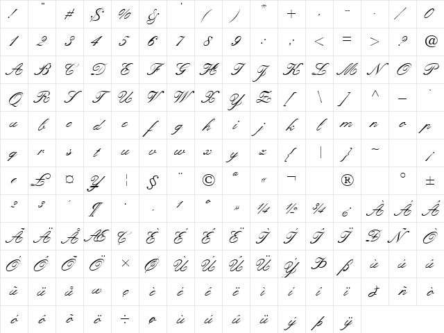QuillScriptSSK Regular Character Map QuillScriptSSK Regular Character Map