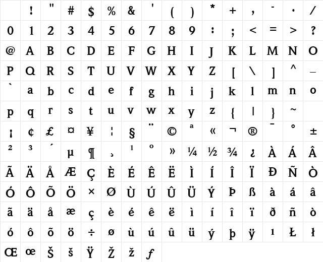 Quintessence SSi Bold Character Map Quintessence SSi Bold Character Map