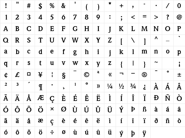 QuintessenceSSK Bold Character Map