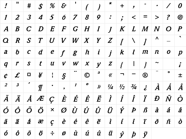 QuintessenceSSK BoldItalic Character Map