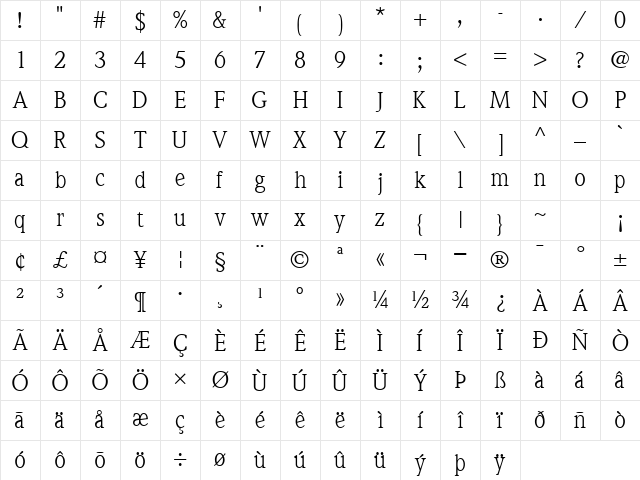 QuintessenceSSK Regular Character Map