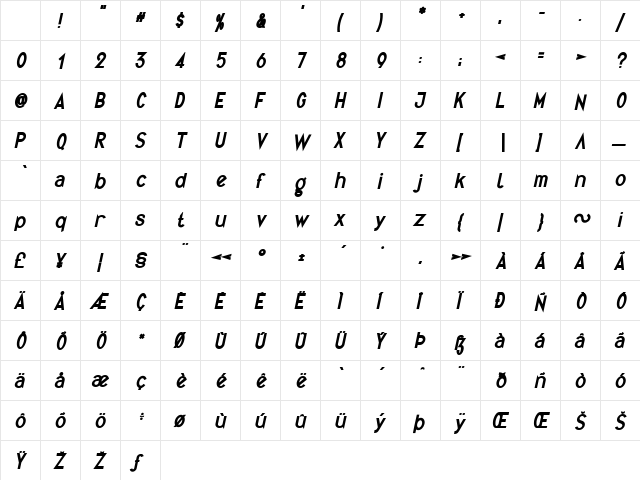 Quirkus Bold Italic Character Map Quirkus Bold Italic Character Map