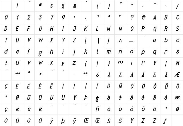 Quirkus Italic Character Map Quirkus Italic Character Map