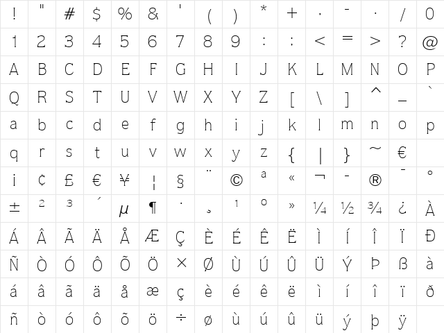 Quorum Lt BT Light Character Map