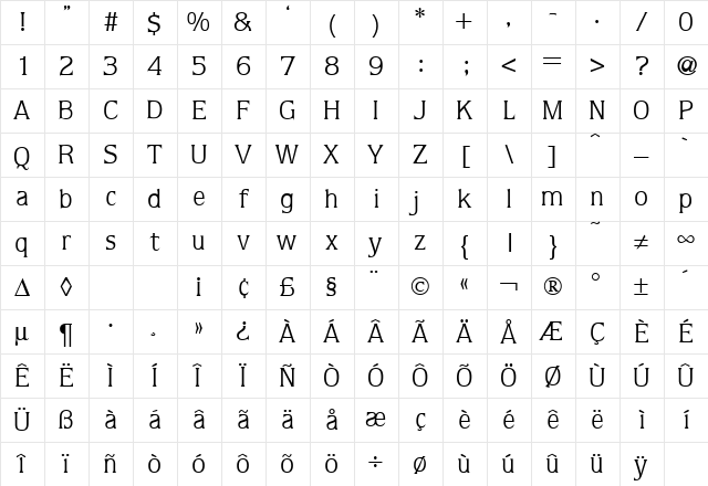 Quota Regular Character Map Quota Regular Character Map