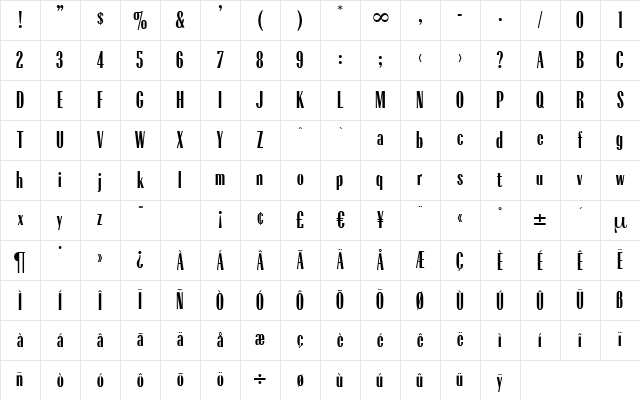 R650-Deco Regular Character Map