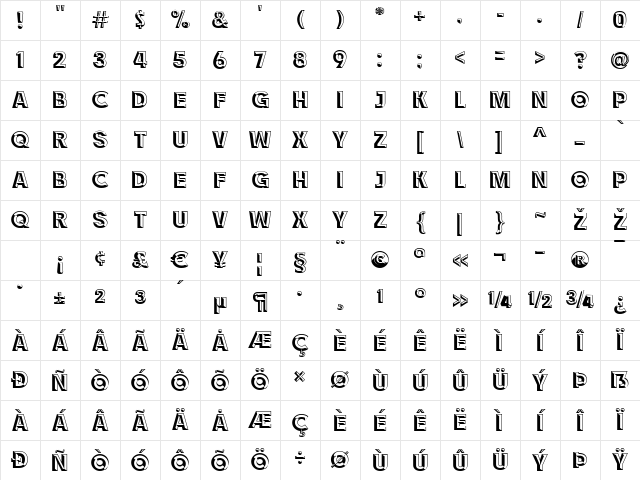 RACE1 Brannt Chiseled NCV Regular Character Map