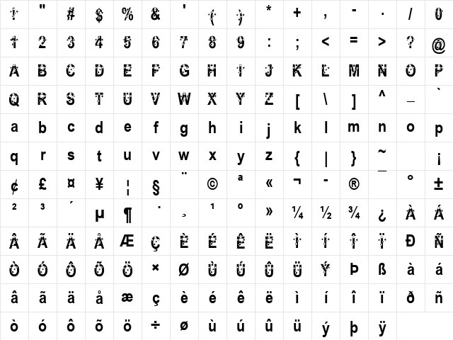 Radiant Southern Cross Regular Character Map