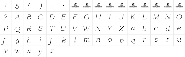 Radiant Charisma DEMO Light Italic Character Map